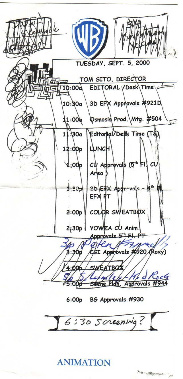 A typical schedule on Osmosis Jones